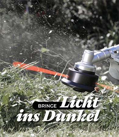 zwei Freischneider einer mit Spule und der andere mit Faden mähen dichtes Gras und Gestrüpp